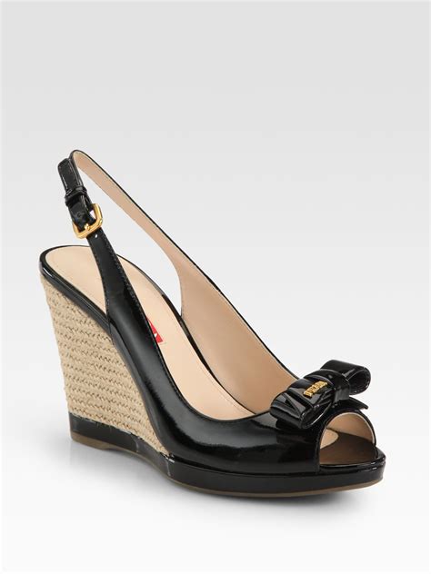 prada black leather espadrilles|Prada espadrille wedges.